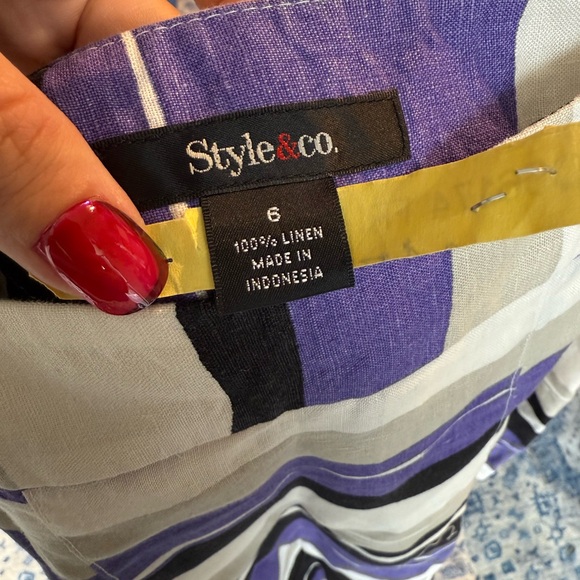 Striped Purple and Brown Women's Linen Skirt - Picture 4 of 4